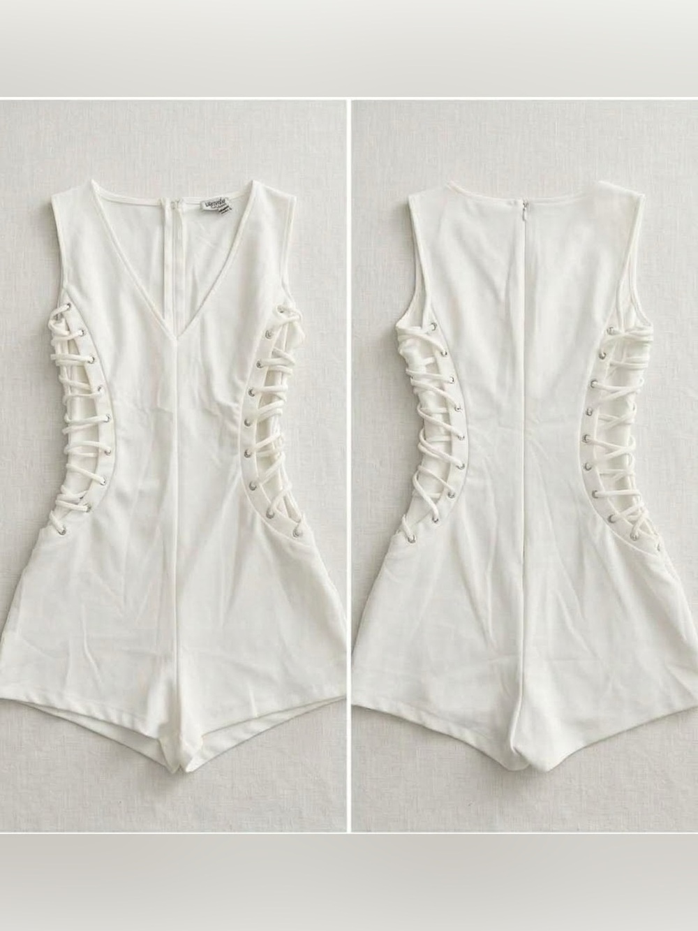 White Lace-Up Romper